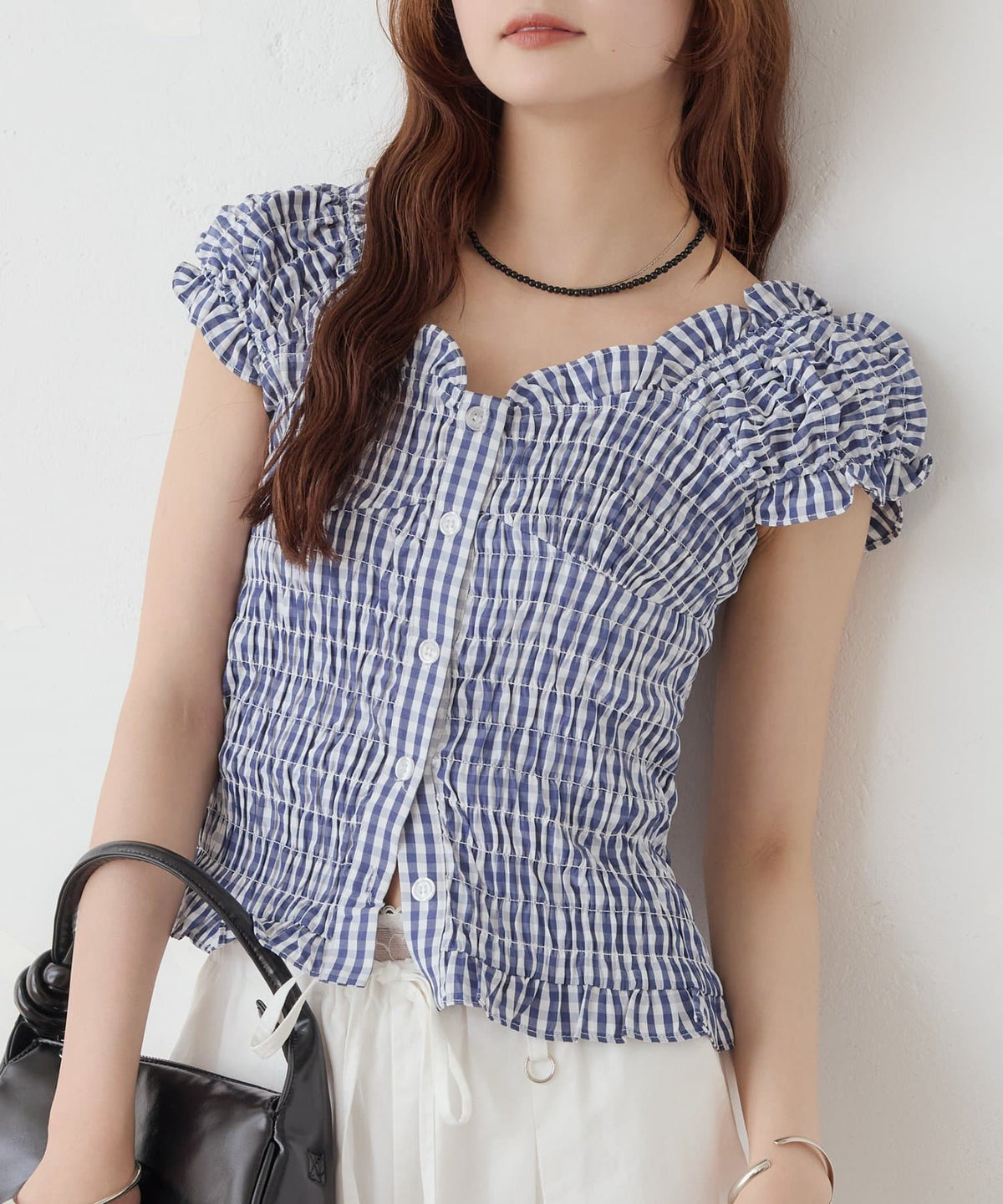 mystic 格紋 Shirred French blouse - Image 2