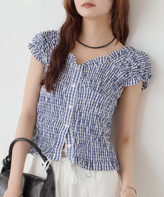 mystic 格紋 Shirred French blouse - Image 2