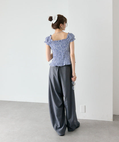 mystic 格紋 Shirred French blouse - Image 13
