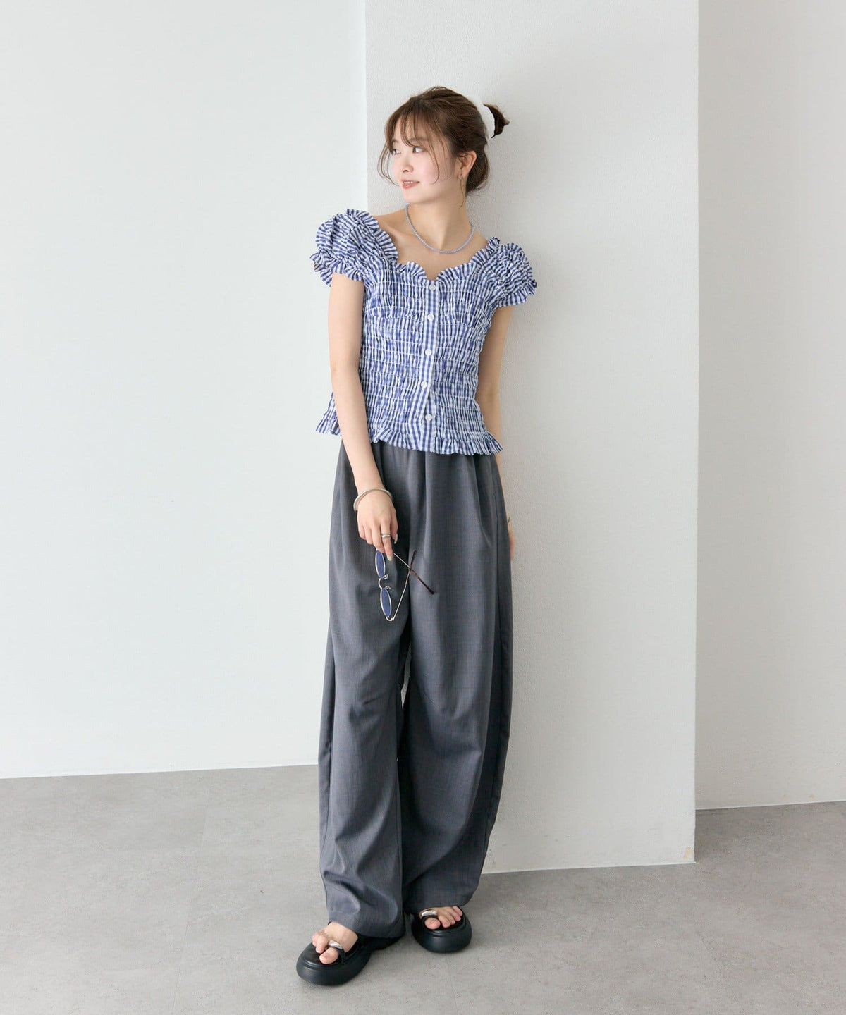 mystic 格紋 Shirred French blouse - Image 17