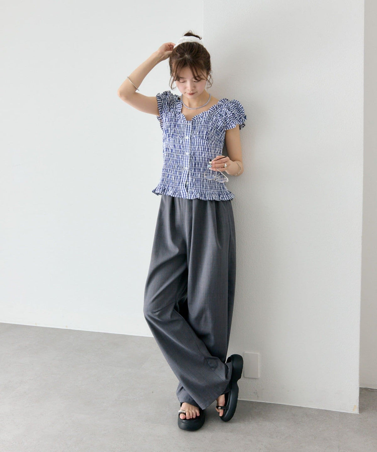 mystic 格紋 Shirred French blouse - Image 18