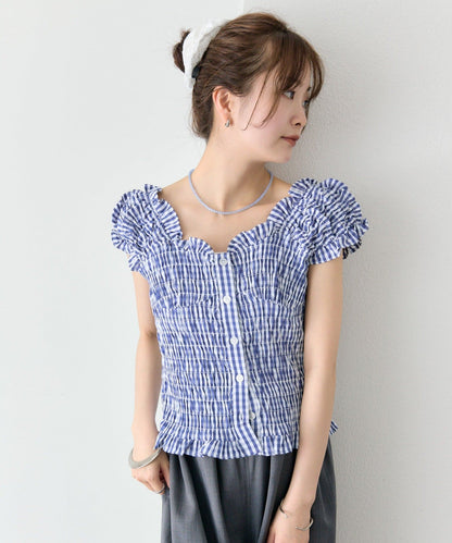 mystic 格紋 Shirred French blouse - Image 21