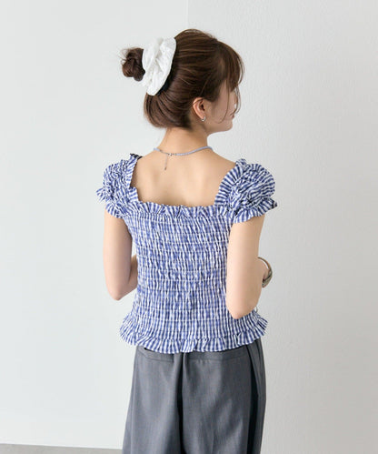 mystic 格紋 Shirred French blouse - Image 22