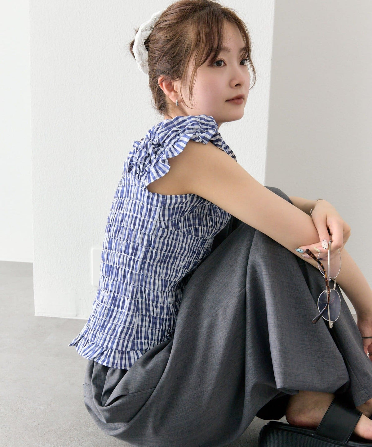 mystic 格紋 Shirred French blouse - Image 25