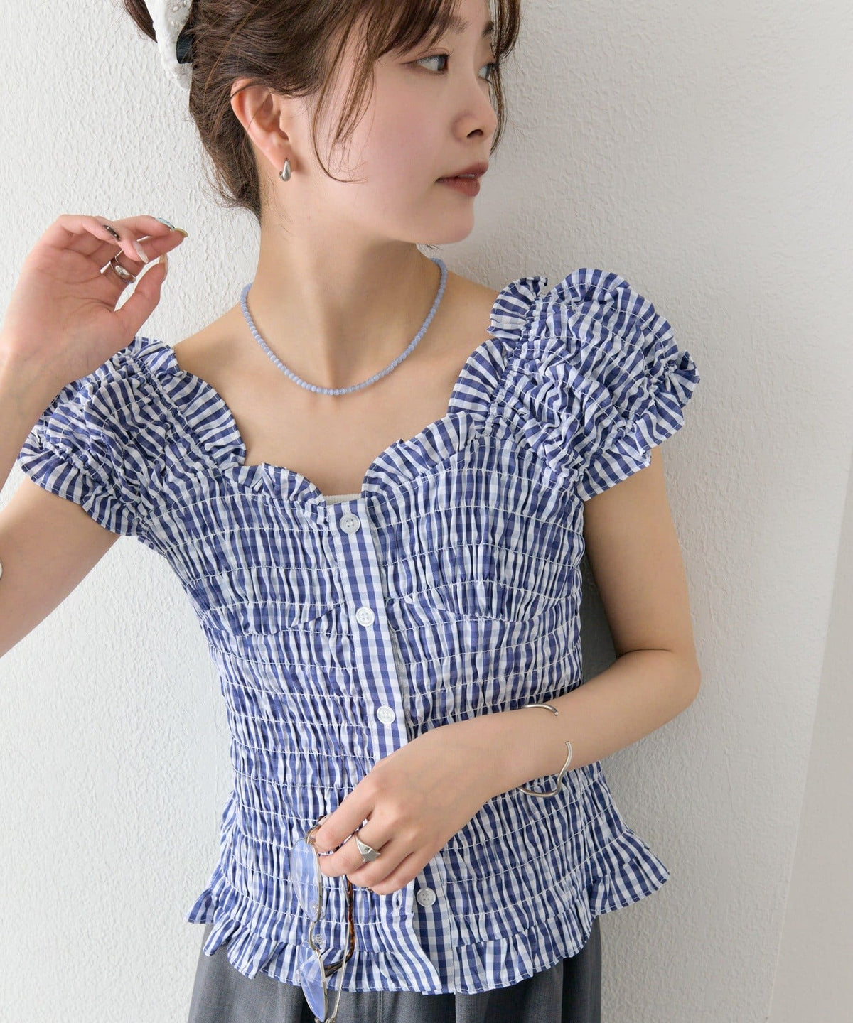 mystic 格紋 Shirred French blouse - Image 26