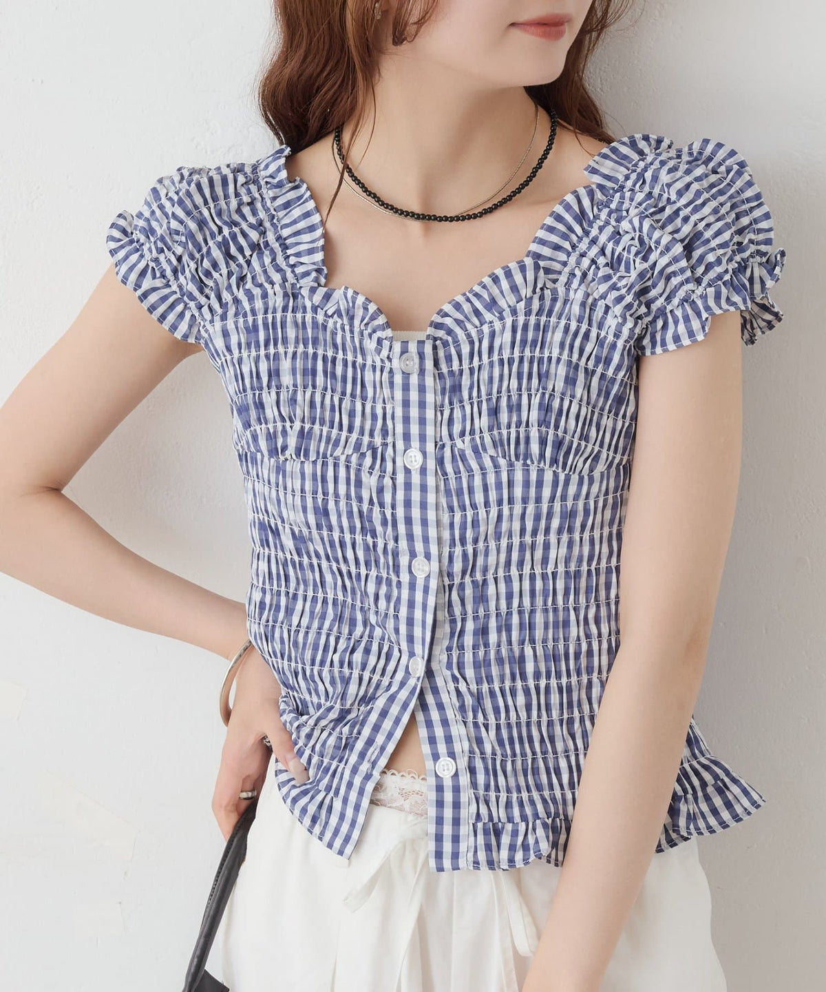 mystic 格紋 Shirred French blouse - Image 28