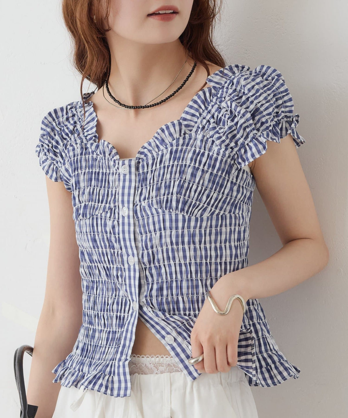 mystic 格紋 Shirred French blouse - Image 30