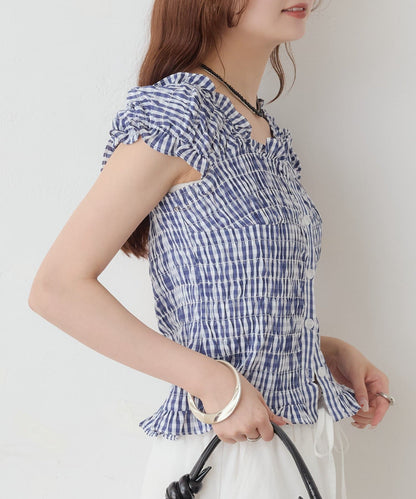 mystic 格紋 Shirred French blouse - Image 31