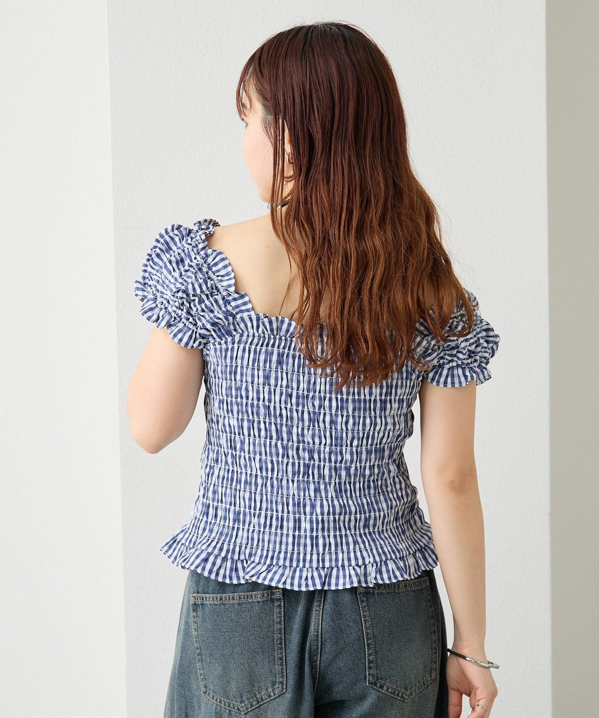 mystic 格紋 Shirred French blouse - Image 7