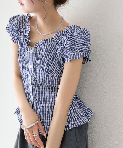 mystic 格紋 Shirred French blouse - Image 9