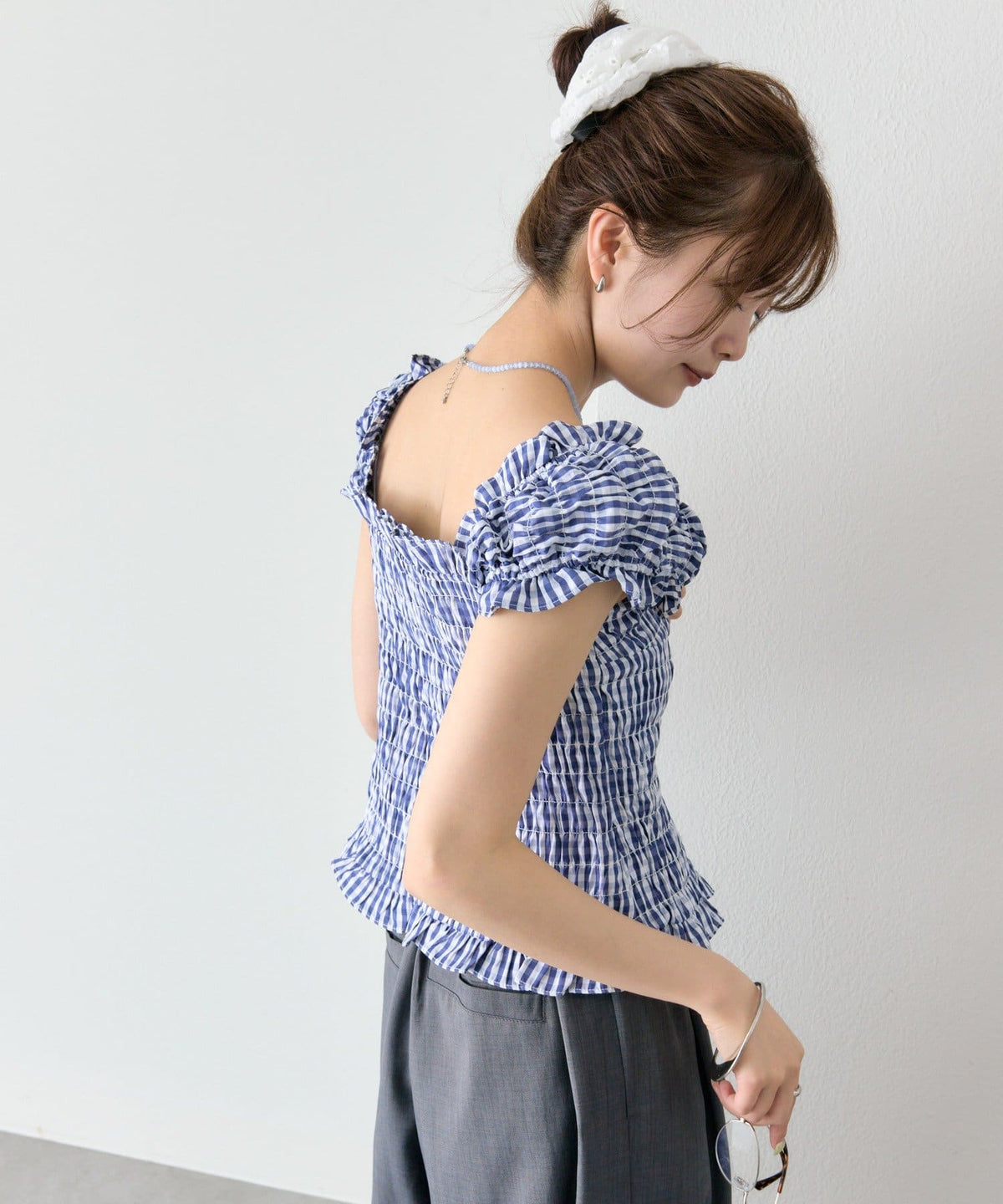 mystic 格紋 Shirred French blouse - Image 10