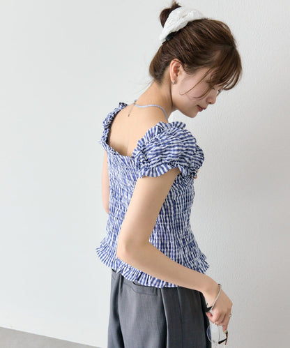 mystic 格紋 Shirred French blouse - Image 10