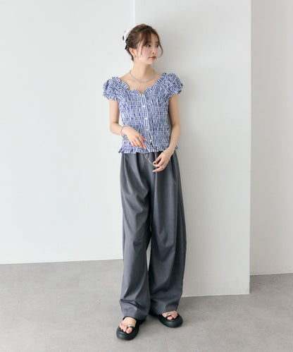mystic 格紋 Shirred French blouse - Image 11
