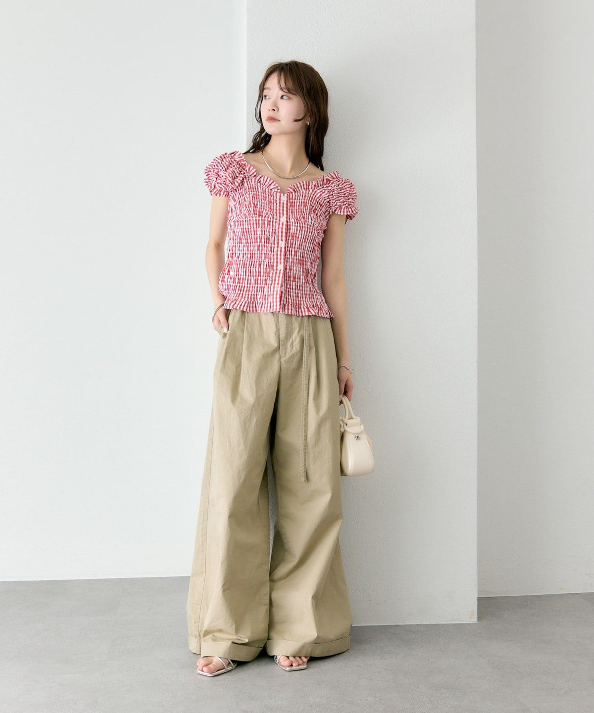 mystic 格紋 Shirred French blouse - Image 45