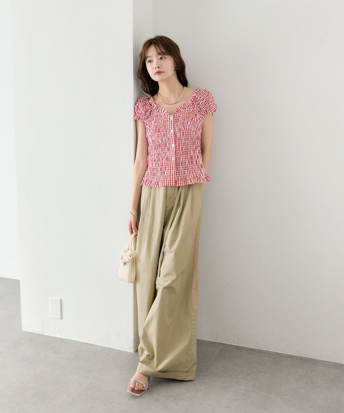 mystic 格紋 Shirred French blouse - Image 46