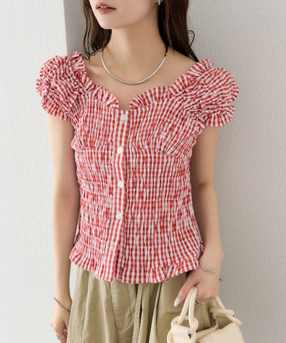 mystic 格紋 Shirred French blouse - Image 48