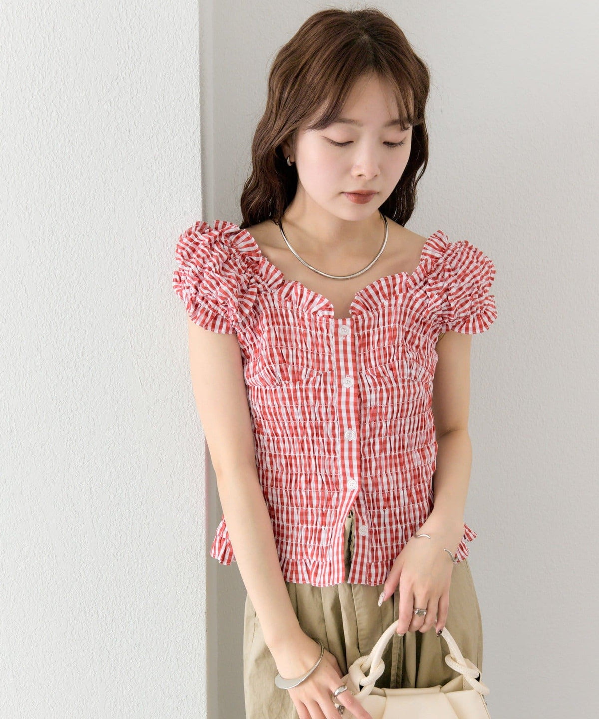 mystic 格紋 Shirred French blouse - Image 50
