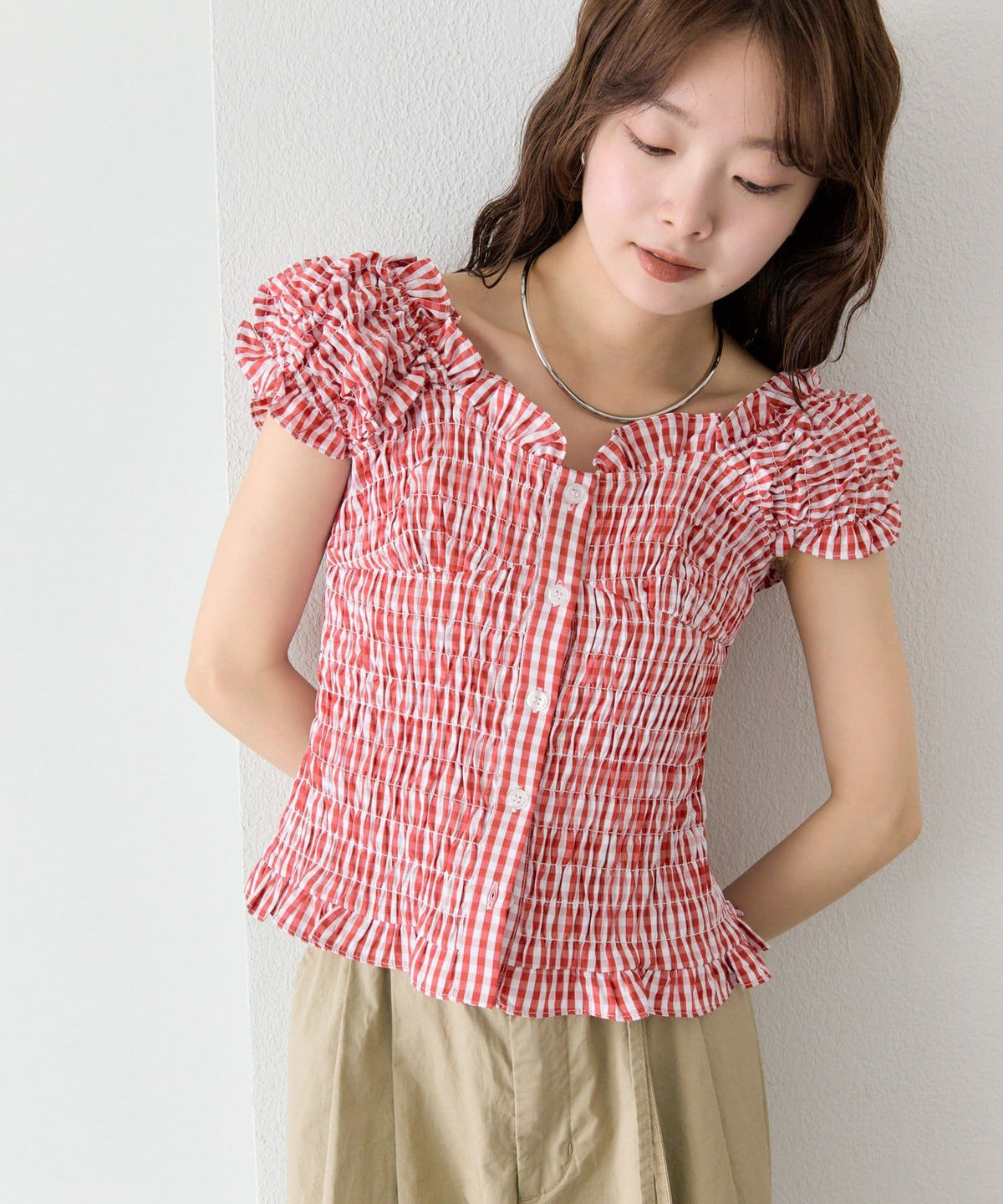 mystic 格紋 Shirred French blouse - Image 51