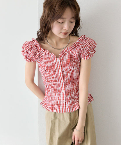 mystic 格紋 Shirred French blouse - Image 52