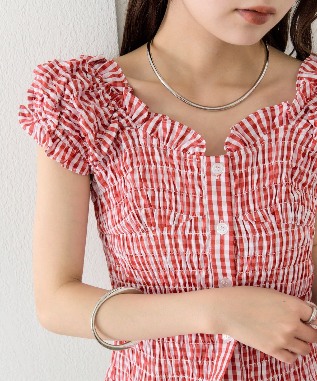mystic 格紋 Shirred French blouse - Image 36