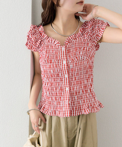 mystic 格紋 Shirred French blouse - Image 37