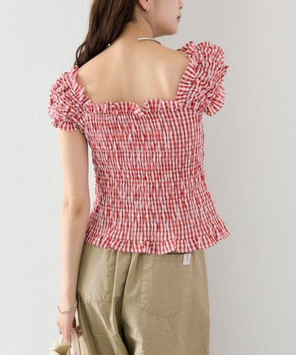 mystic 格紋 Shirred French blouse - Image 38