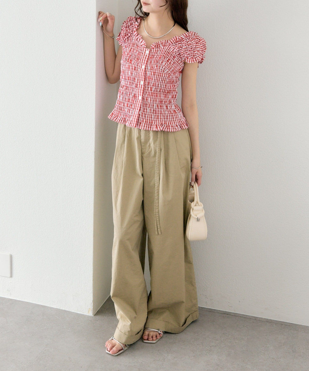 mystic 格紋 Shirred French blouse - Image 40
