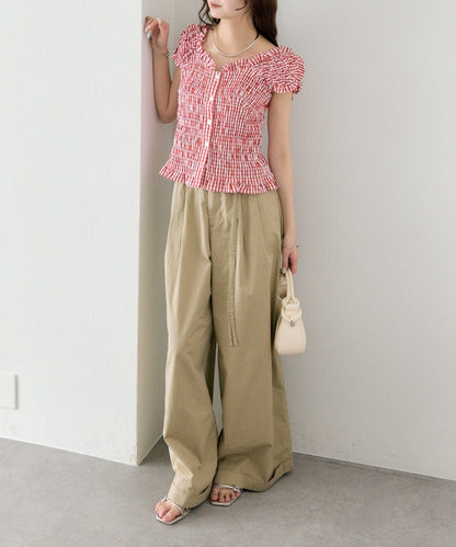 mystic 格紋 Shirred French blouse - Image 40