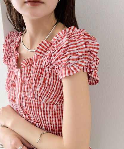 mystic 格紋 Shirred French blouse - Image 43