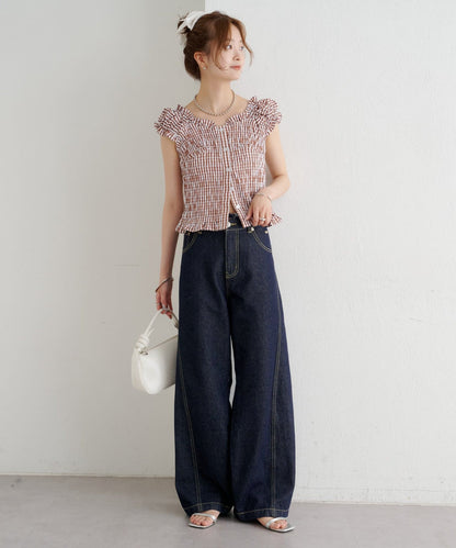 mystic 格紋 Shirred French blouse - Image 61