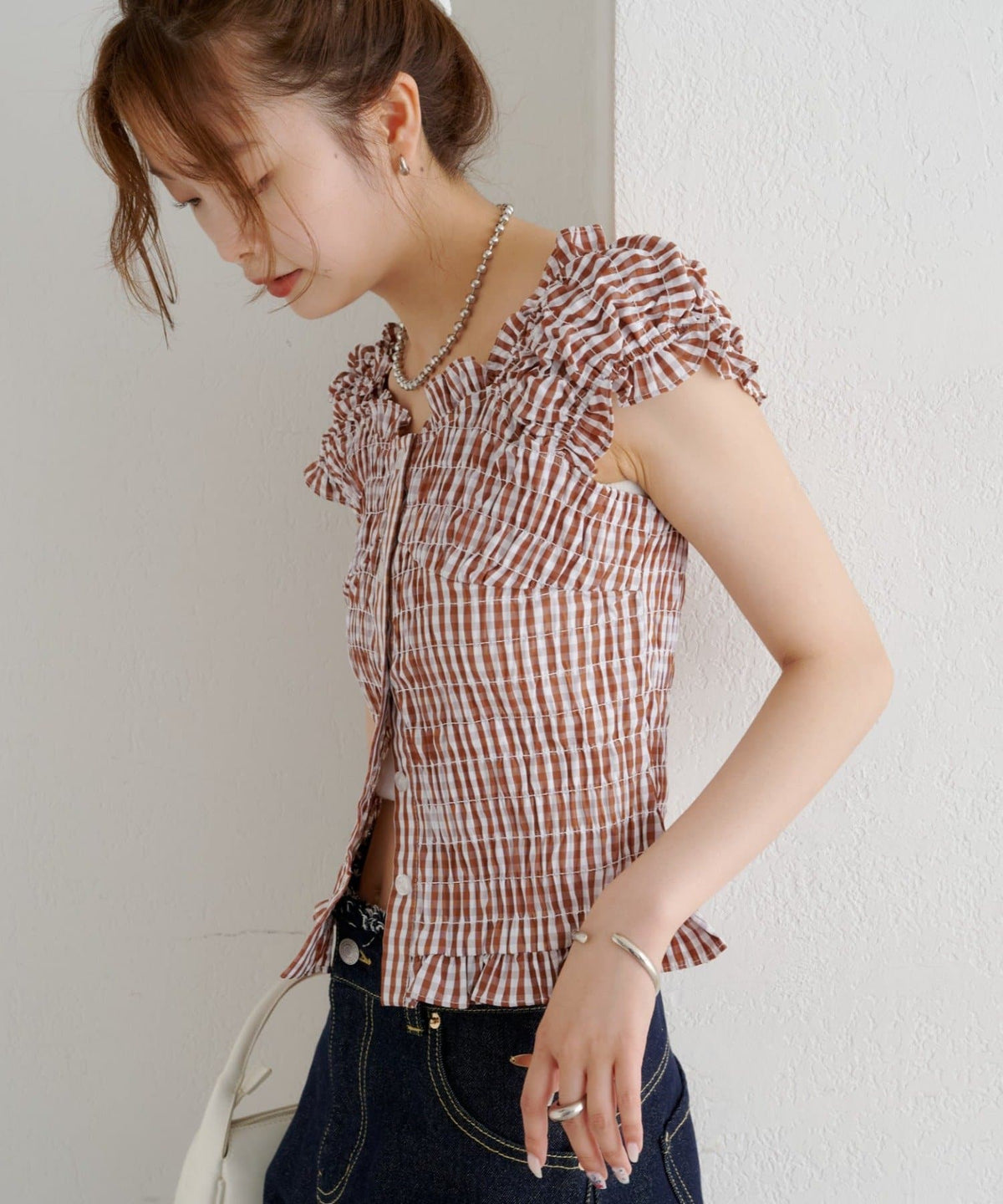 mystic 格紋 Shirred French blouse - Image 63