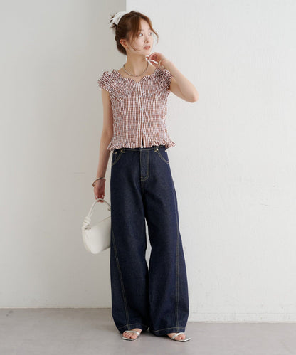 mystic 格紋 Shirred French blouse - Image 55