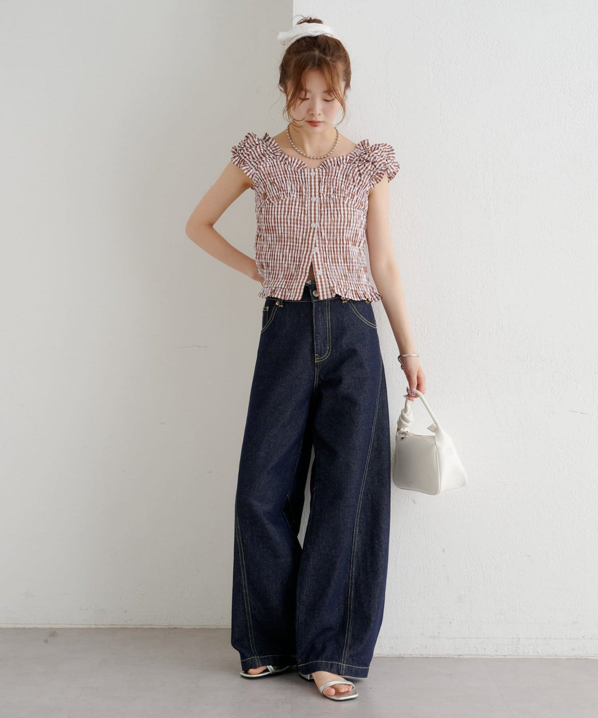 mystic 格紋 Shirred French blouse - Image 56