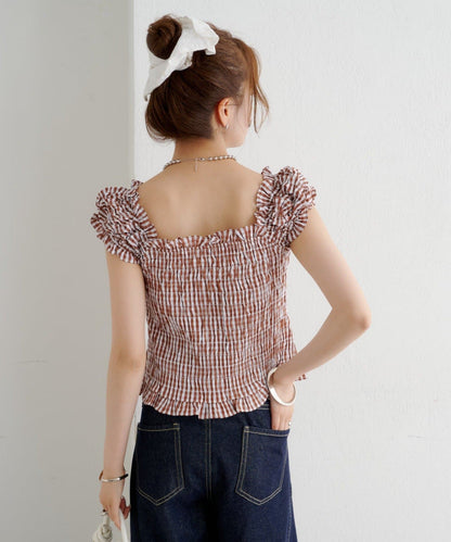 mystic 格紋 Shirred French blouse - Image 58