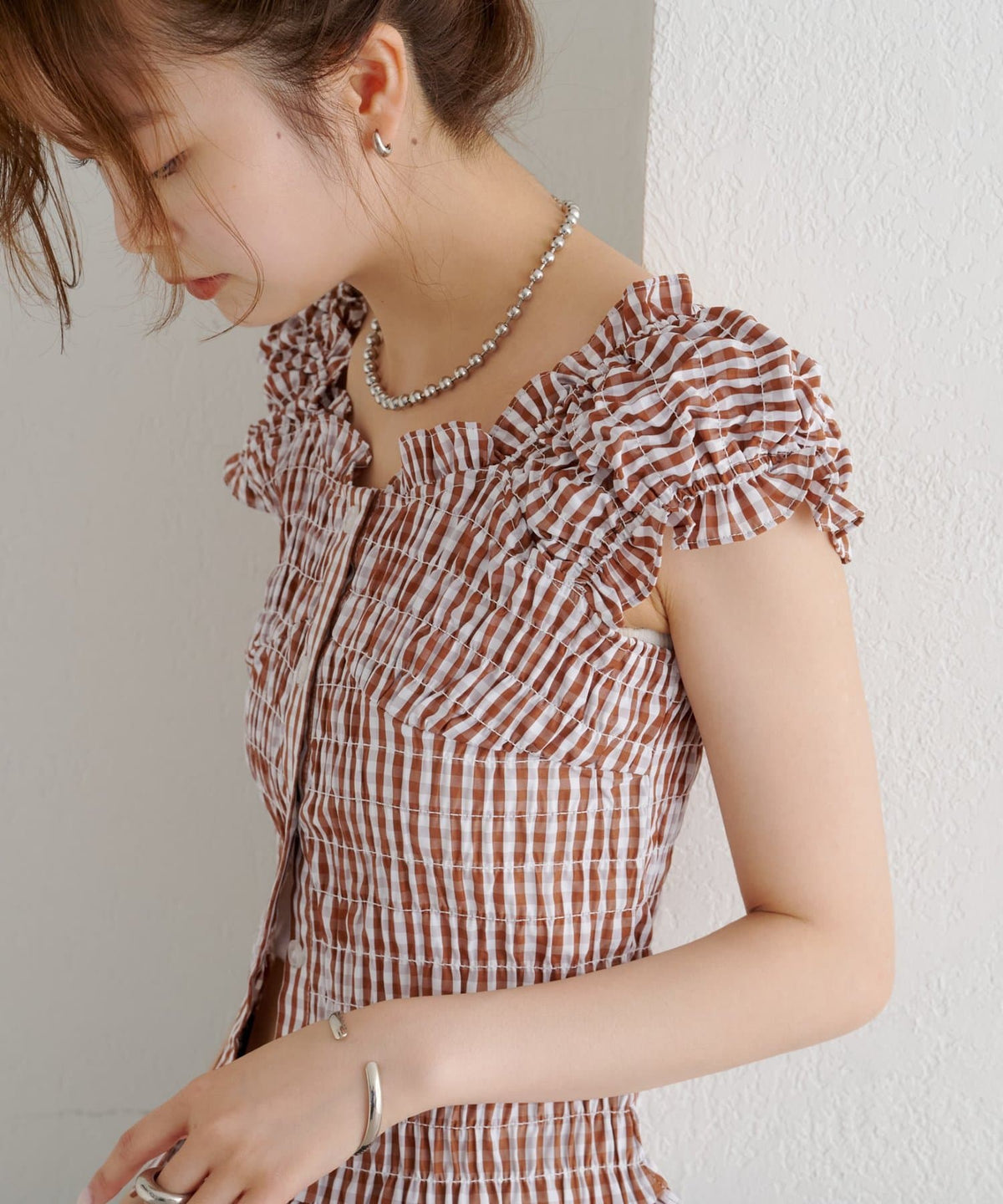mystic 格紋 Shirred French blouse - Image 59