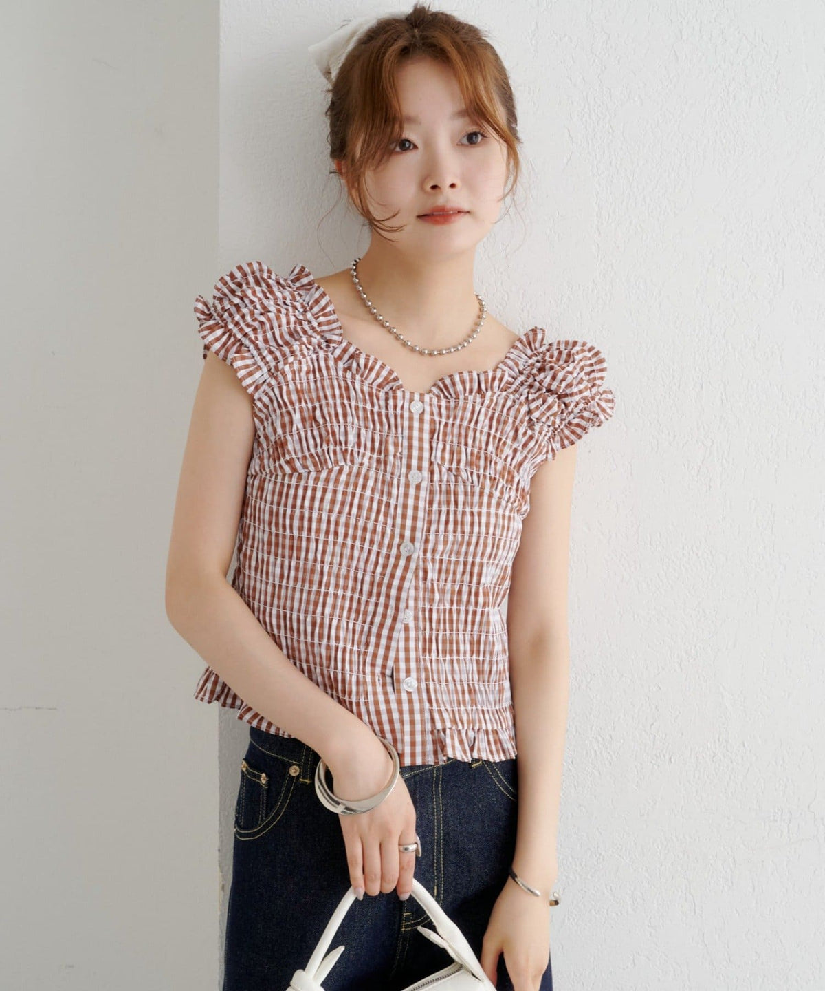 mystic 格紋 Shirred French blouse - Image 60