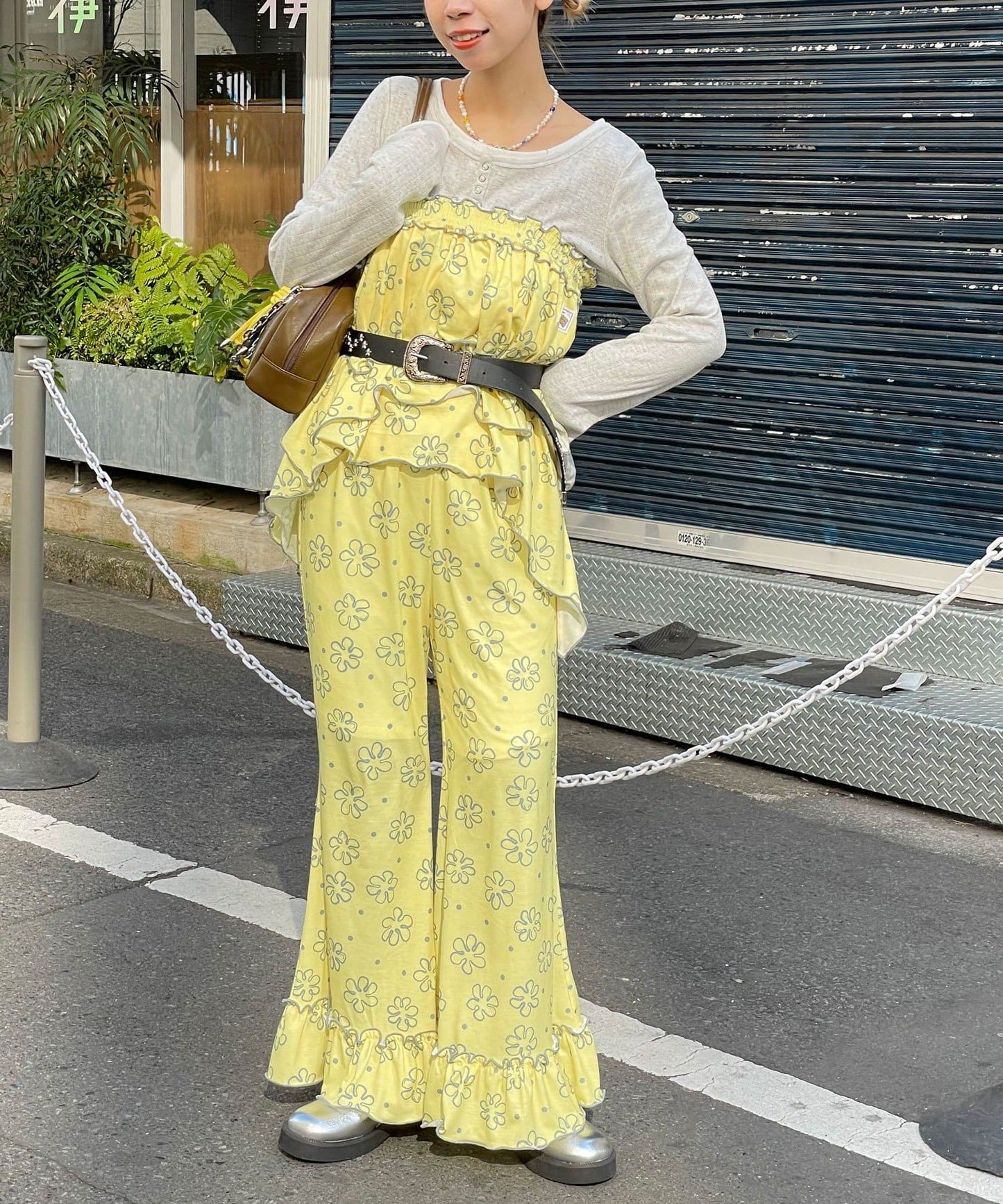 HELLO.SANFRANCISCO 不對稱半身裙+喇叭褲SET - Image 1