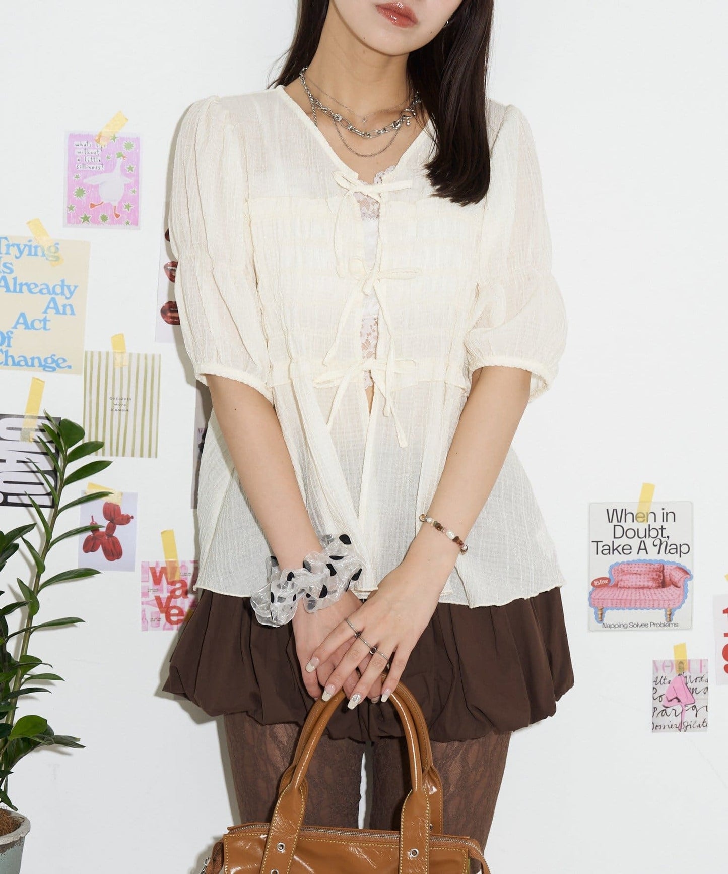 neutral by ciaopanic Ribbon Shirring Blouse - Image 11