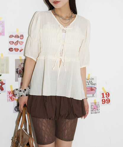 neutral by ciaopanic Ribbon Shirring Blouse - Image 12