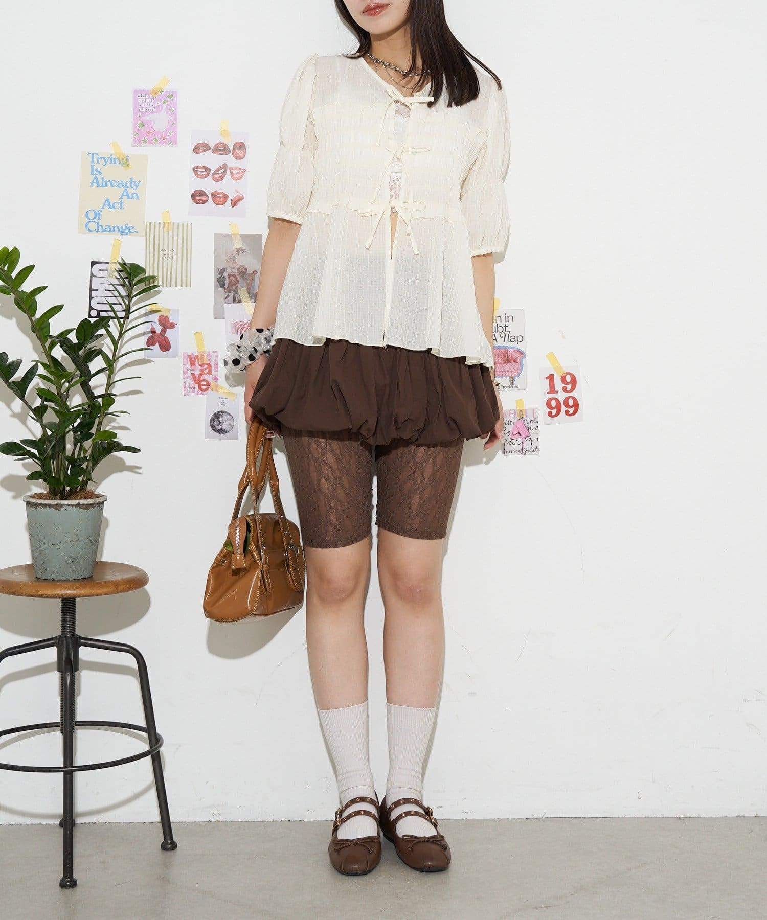 neutral by ciaopanic Ribbon Shirring Blouse - Image 15
