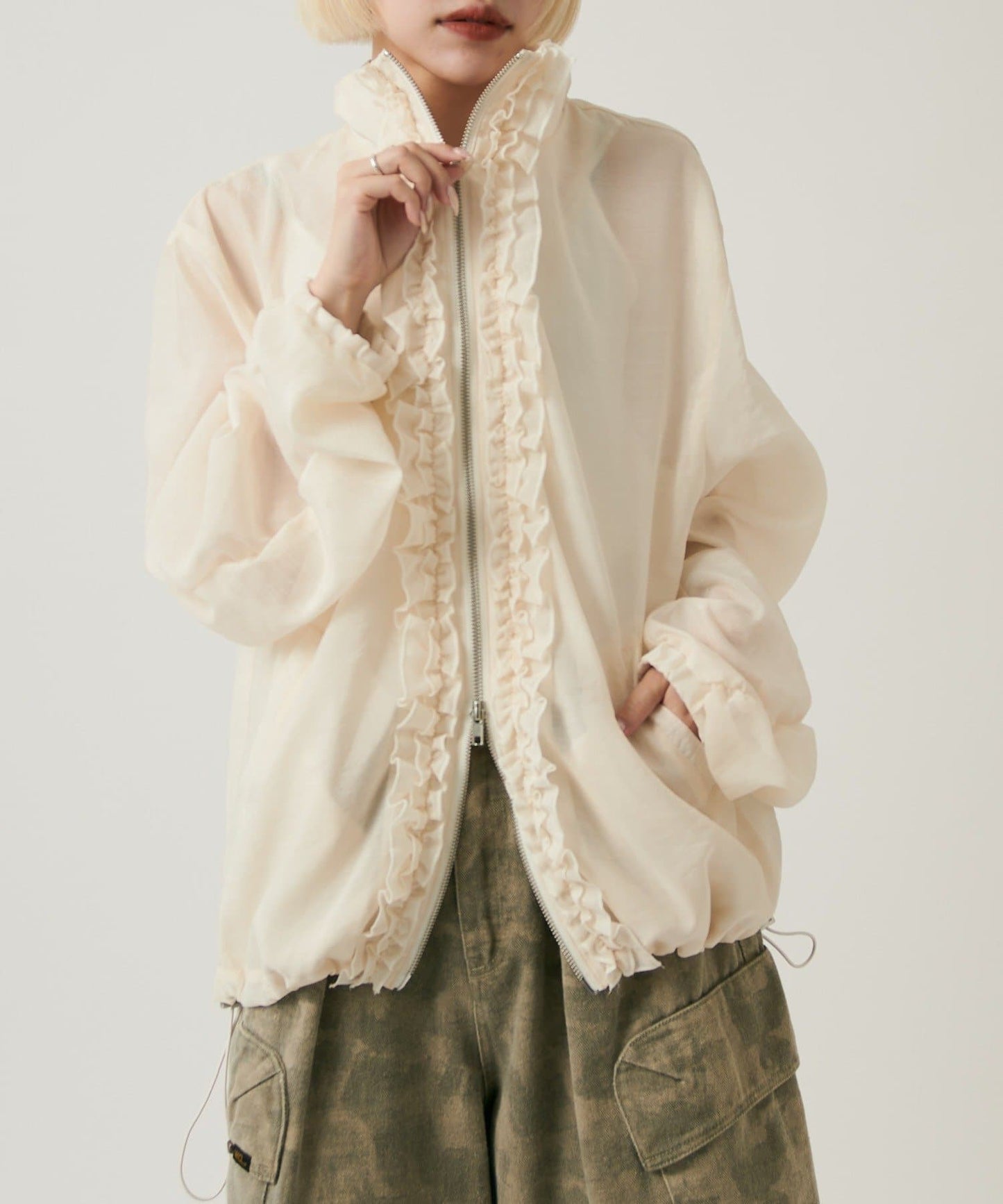 [長/短Version] w closet 薄紗荷葉邊外套 - Image 5