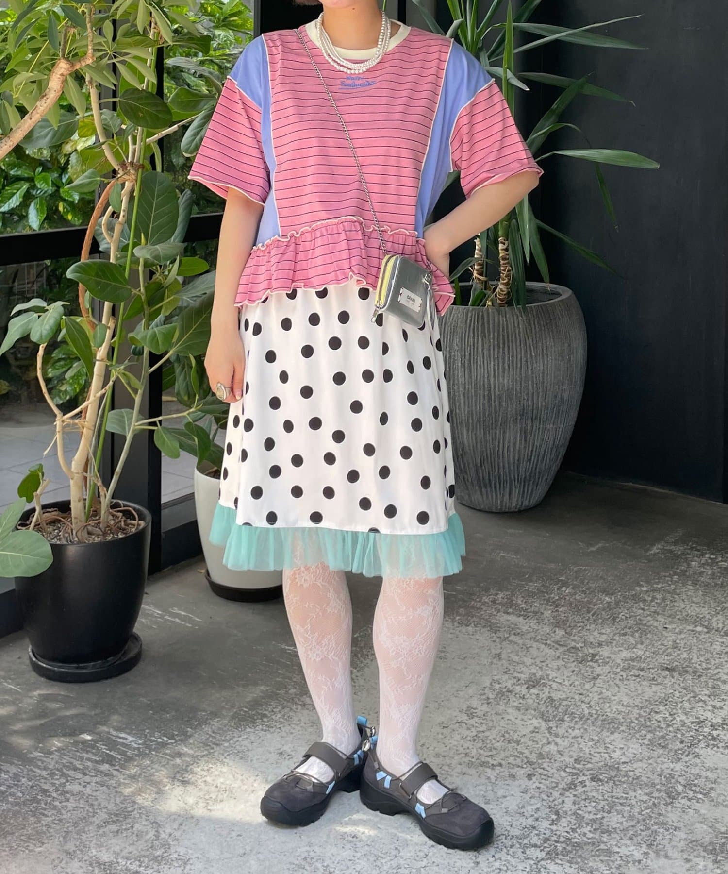 HELLO.SANFRANCISCO 緞面波點薄紗中裙 - Image 9
