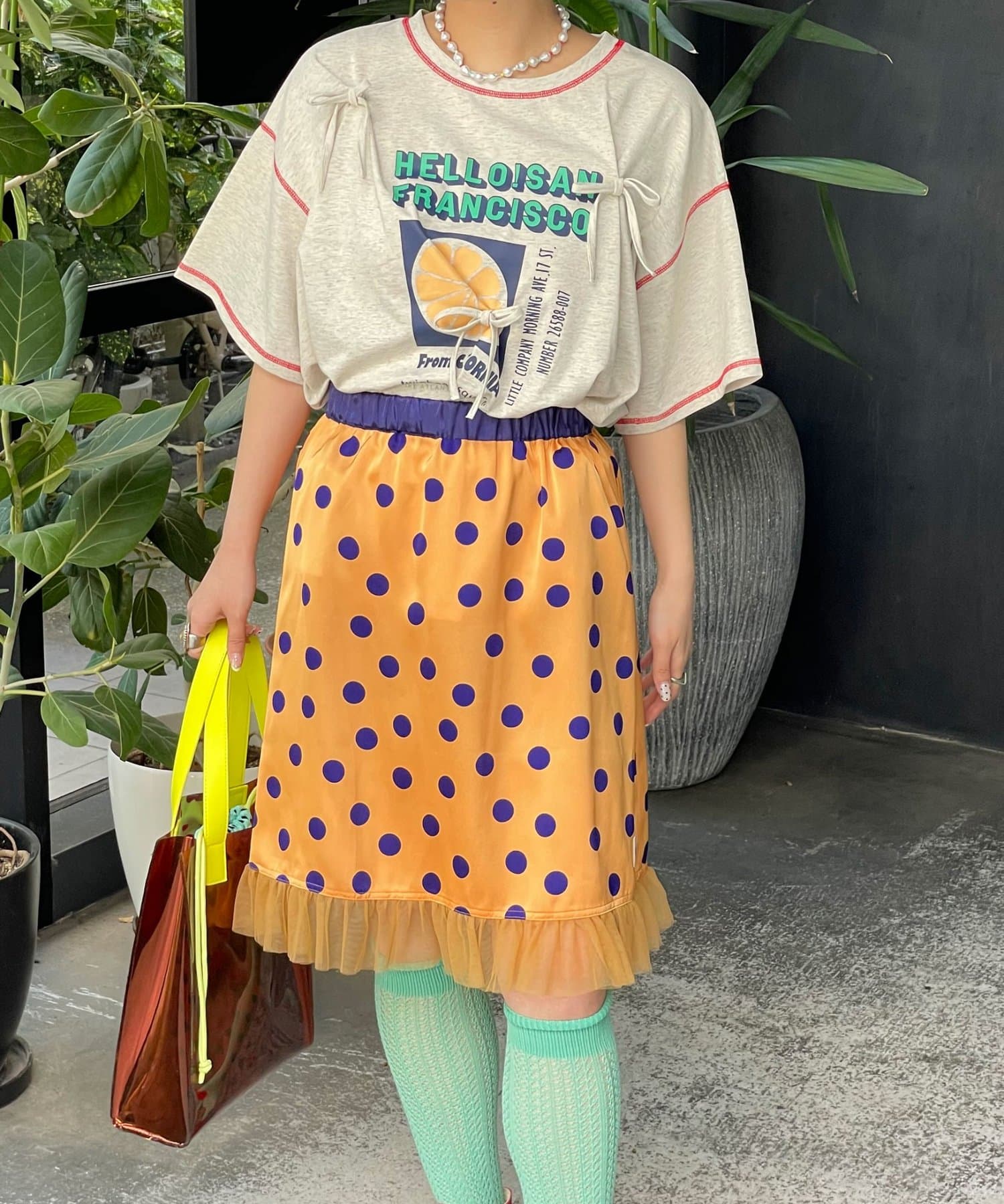 HELLO.SANFRANCISCO 緞面波點薄紗中裙 - Image 15
