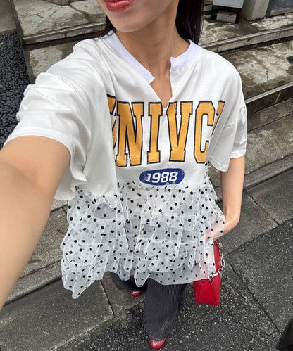 CIAOPANIC 波點薄紗拼接Tee - Image 1