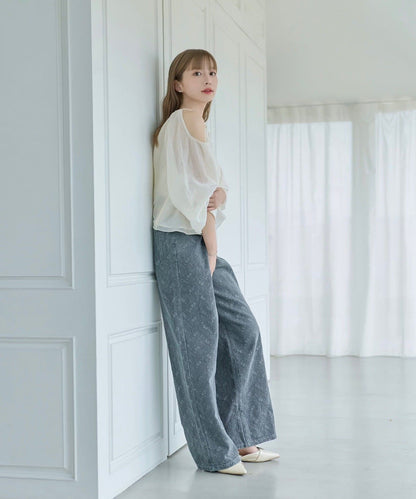 Kastane [Wide] floral embroidered denim - Image 17