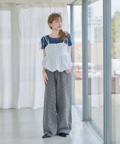 Kastane [Wide] floral embroidered denim - Image 9