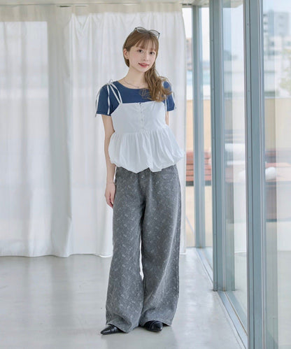 Kastane [Wide] floral embroidered denim - Image 10