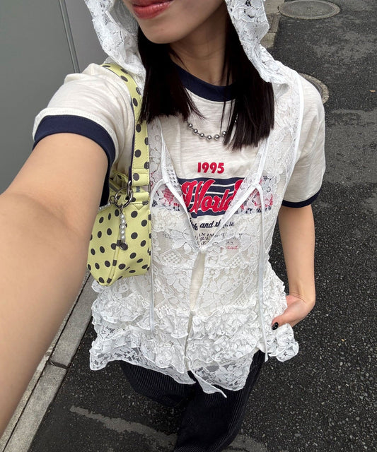 CIAOPANIC Rufflw邊Lace連帽背心 - Image 1