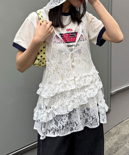 CIAOPANIC Rufflw邊Lace連帽背心 - Image 4