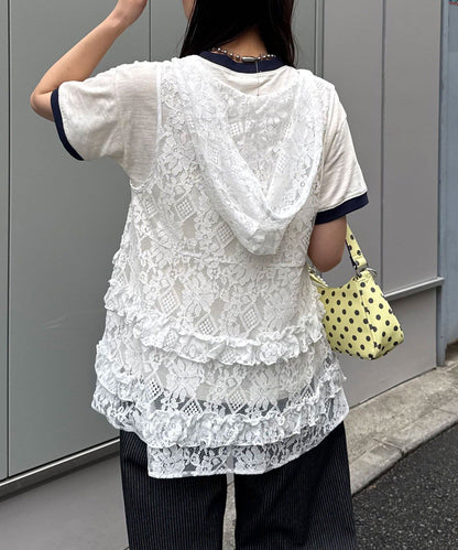 CIAOPANIC Rufflw邊Lace連帽背心 - Image 8